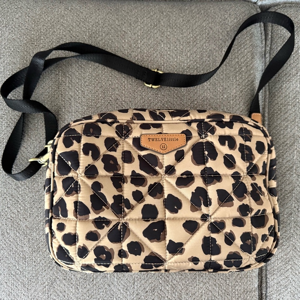 TWELVElittle Leopard Print Quilted Crossbody Diaper Bag